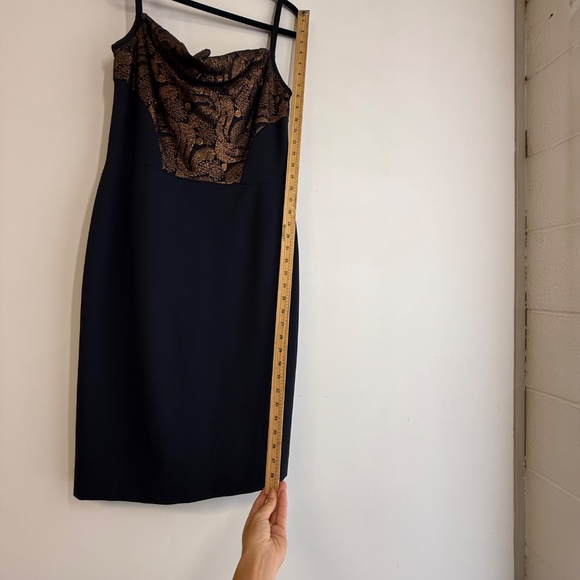 Lida Baday Black & Bronze Metallic Lace Slip Cocktail Evening Dress Women’s 10 - Picture 5 of 10